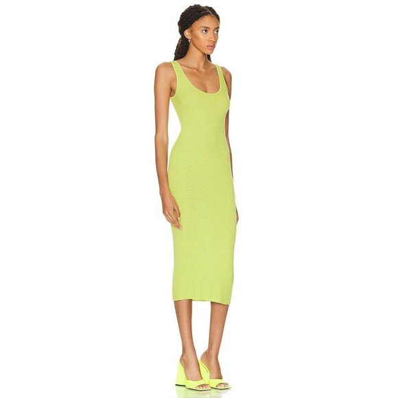 Enza Costa Silk Rib Tank Midi Dress in Kiwi Large Womens Stretchy Bodycon - Picture 3 of 13